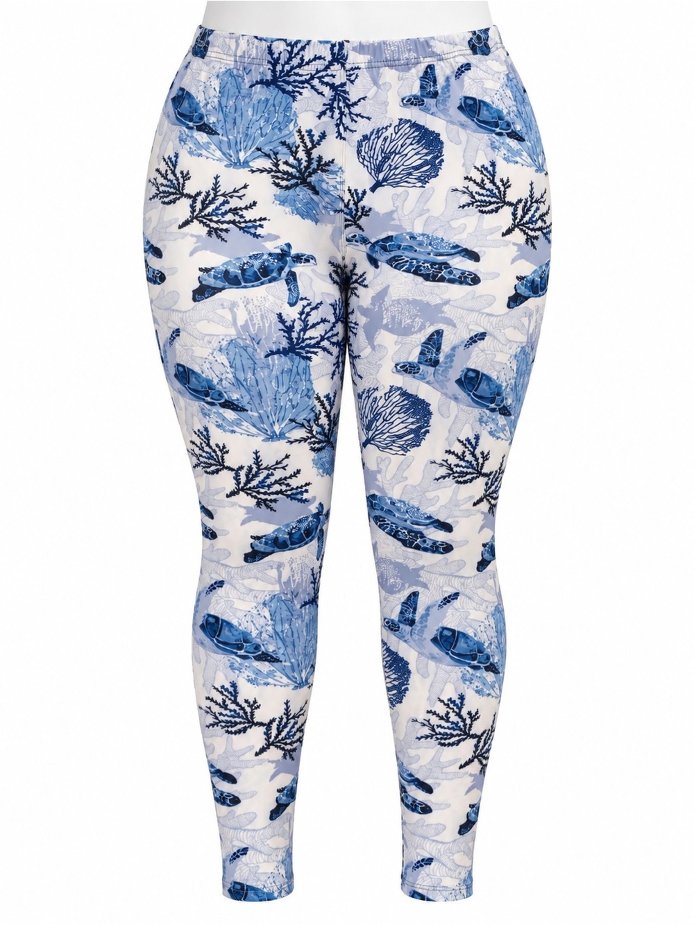 Leggings Depot Blue Sea Turtle & Coral Print Leggings